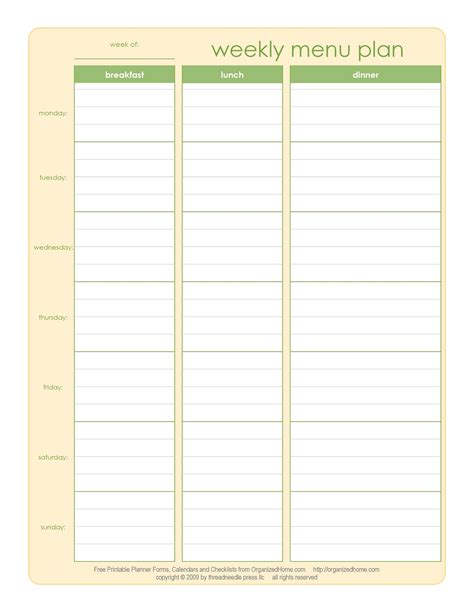 Free Printable Meal Plan Template