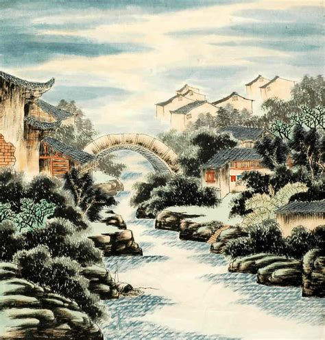 Chinese Painting: A small village - Chinese Painting CNAG221081 - Artisoo.com