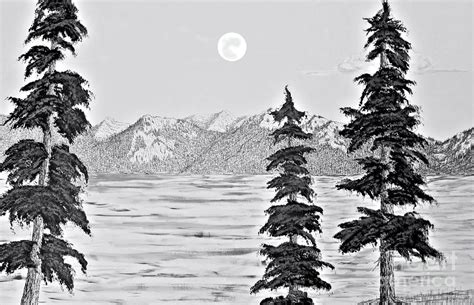 Lake Tahoe in Black and White Digital Art by Ed Moore - Pixels