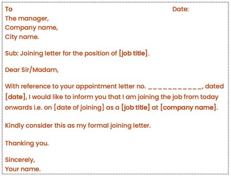 Employee Job Joining Letter Formats in Word