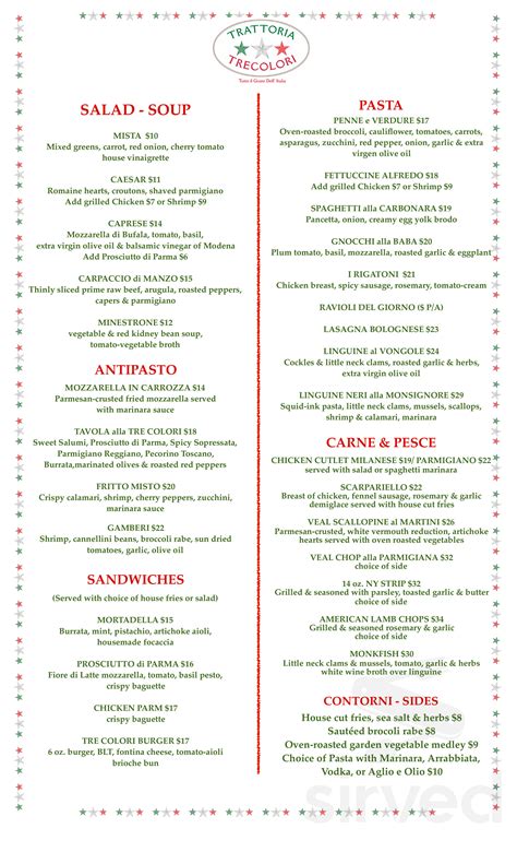 Menu - New York NY's Trattoria Trecolori | Sirved