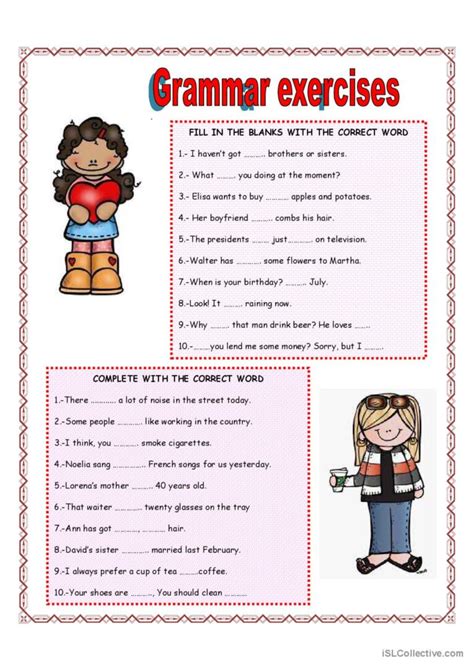 GRAMMAR EXERCISES: English ESL worksheets pdf & doc