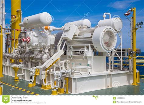 Reciprocating Gas Booster Compressor At Offshore Oil And Gas Platform. Stock Photo ...