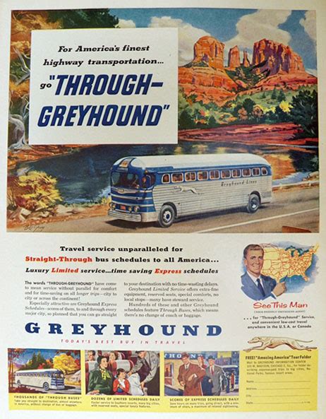 1952 Greyhound Bus Ad ~ Straight Through Schedules, Vintage Truck & Bus Ads