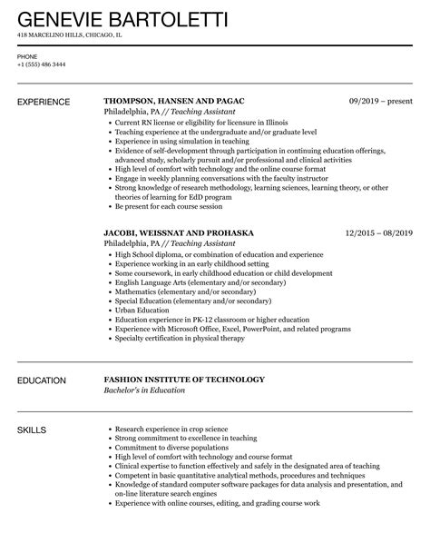 Teaching Assistant Resume Samples | Velvet Jobs