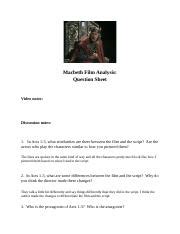 Macbeth Film Analysis: Question Sheet | Course Hero