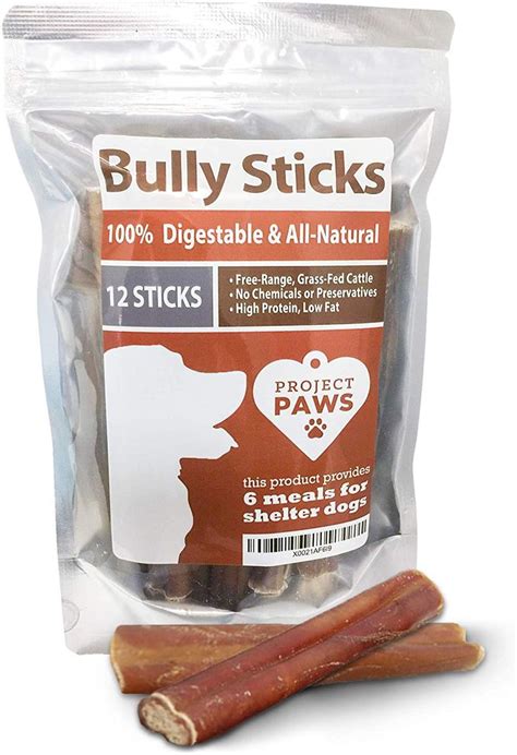 Bully Sticks for Dogs - 12 Pack of 6 Inch Bull Pizzle Sticks for Dogs from Grass Fed Free Range ...