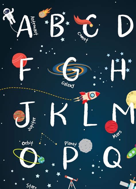 Space Wall Art, Kids Alphabet Print, Space Nursery, Printable Wall Art ...