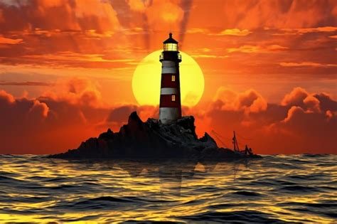 Premium AI Image | Lighthouse in the sea at sunset