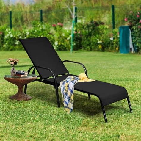 Gymax Adjustable Chaise Lounge Chair Recliner Patio Yard Outdoor w/ Armrest Black - Walmart.com ...