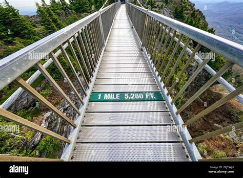 The walkway of the mile high swinging bridge at Grandfather Mountain in ...