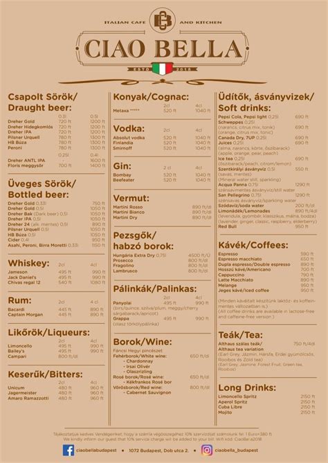 Menu at Ciao Bella Italian Restaurant, Prescott Valley