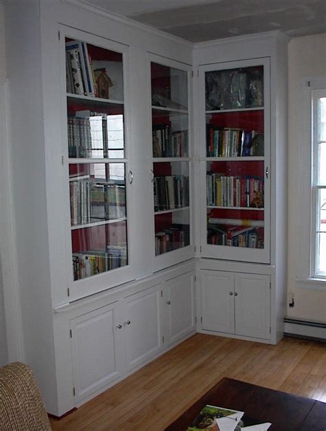 furniture-tall-l-shaped-white-stained-mahogany-wood-bookcase-with-glass-doors-and-storage ...