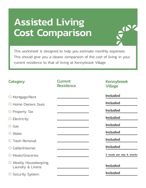 Assisted Living Cost Comparison Worksheet — excelguider.com