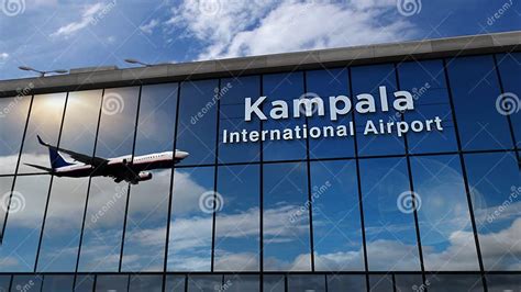 Airplane Landing at Kampala Uganda Airport Mirrored in Terminal Stock Illustration ...