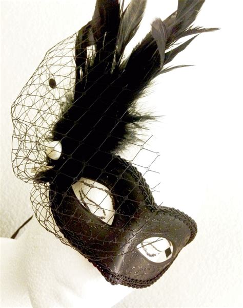 Black Feather Mardi Gras Masks Black Venetian Masks With | Etsy