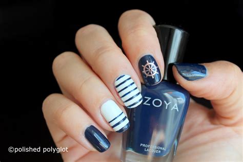 Nail art │Navy blue and white nautical nail [Nail crazies unite] / Polished Polyglot