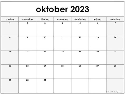 oktober 2023 kalender Nederlandse | Kalender oktober