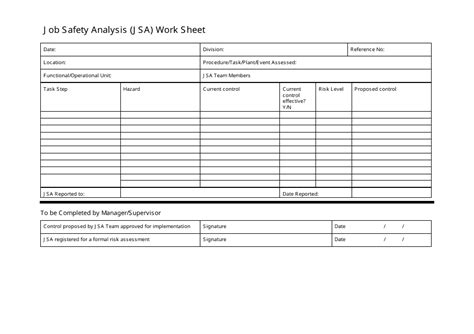 Job Safety Analysis (Jsa) Spreadsheet Template - Fill Out, Sign Online and Download PDF ...