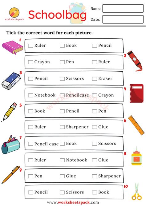 School vocabulary worksheets - worksheetspack