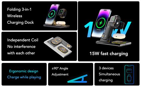 KARTICE Wireless Charger, 4 in 1 Folding Fast Wireless Charging Station for iPhone 16 15 14 13 ...