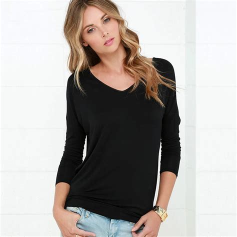 Sexy Big Backless Tee Shirt For Women Fashion Long Sleeve V Neck Basic T shirt Female Tee Tops ...