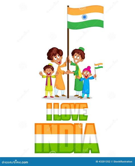 Indian Kid Hoisting Flag Of India Cartoon Vector | CartoonDealer.com #57232057