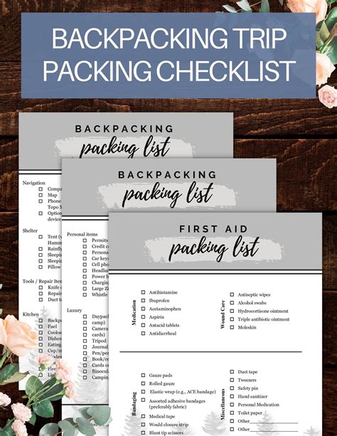 Backpacking Trip Packing List Printable Packing Checklist First Aid Kit List Instant Download - Etsy