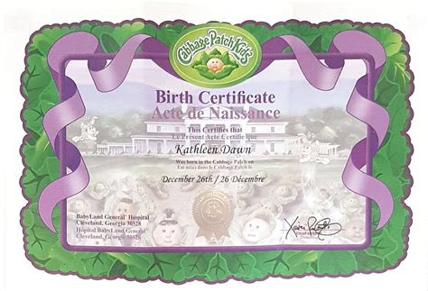 Cabbage Patch Doll Birth Certificate