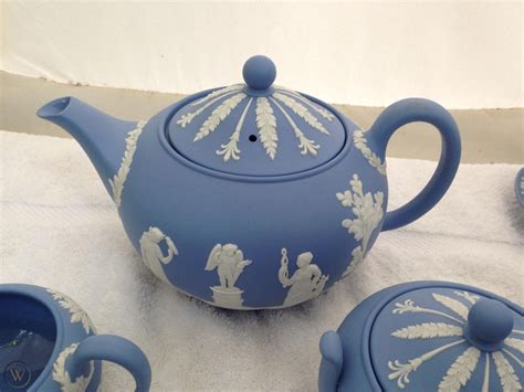 Wedgwood Jasperware Light Blue TEA SET for Eight Teapot Cream Sugar ...