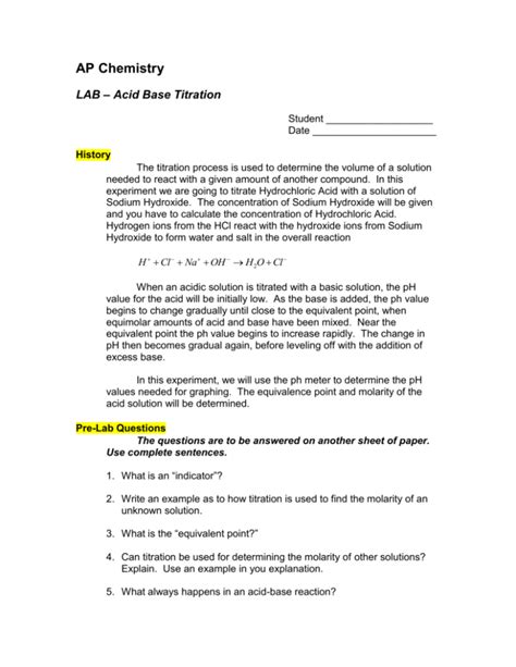 Acid Base Titration Experiment Report