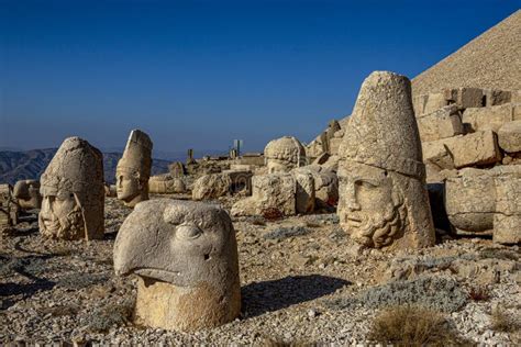 Antique Statues on Nemrut Mountain, Turkey. the UNESCO World Heritage Site at Mount Nemrut Where ...