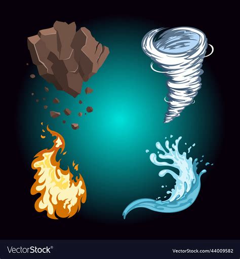 Cartoon nature elements fire water earth wind Vector Image