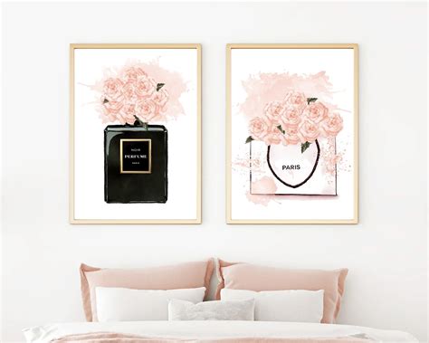 Set of 2 Perfume prints Pink Fashion wall artfashion | Etsy