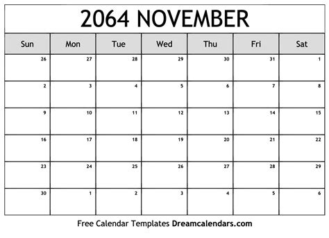 November 2064 calendar | Free blank printable with holidays