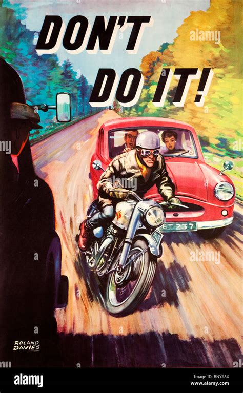 Don't do it, 1950s dangerous motorbike overtaking road safety poster by ...