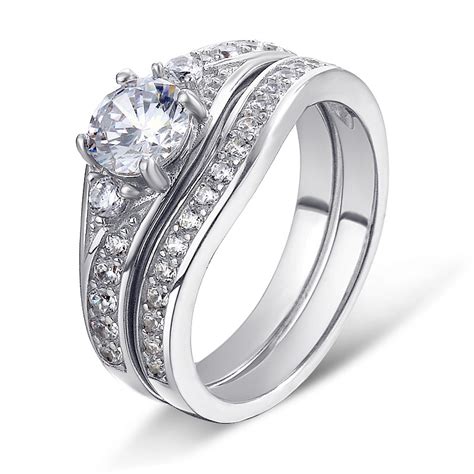 Cheap Wholesale 925 Sterling Silver Custom CZ Diamond Matching Wedding Band Sets - Tuvalu Jewelry