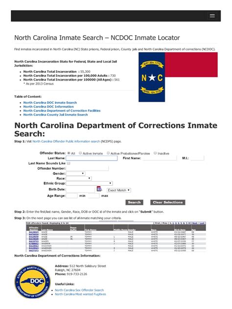 North Carolina Inmate Search Department of Corrections Lookup