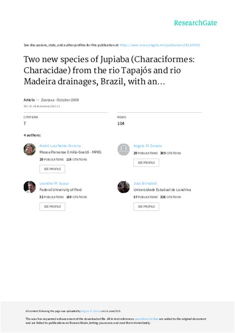 (PDF) Two new species of Jupiaba (Characiformes: Characidae) from the rio Tapajós and rio ...