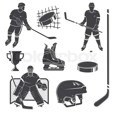 Set of ice hockey player and equipment icon. Vector illustration. Set ...