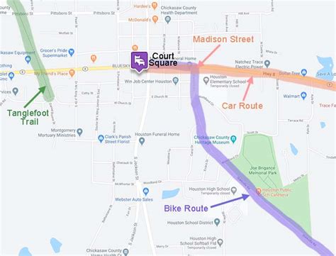 Printable Map and Directions | Daisy's on the Square B&B - Houston, MS - NatchezTraceTravel.com