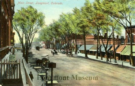 Undated color postcard of Main Street in Longmont, CO. (Longmont Museum & Cultural Center) (With ...