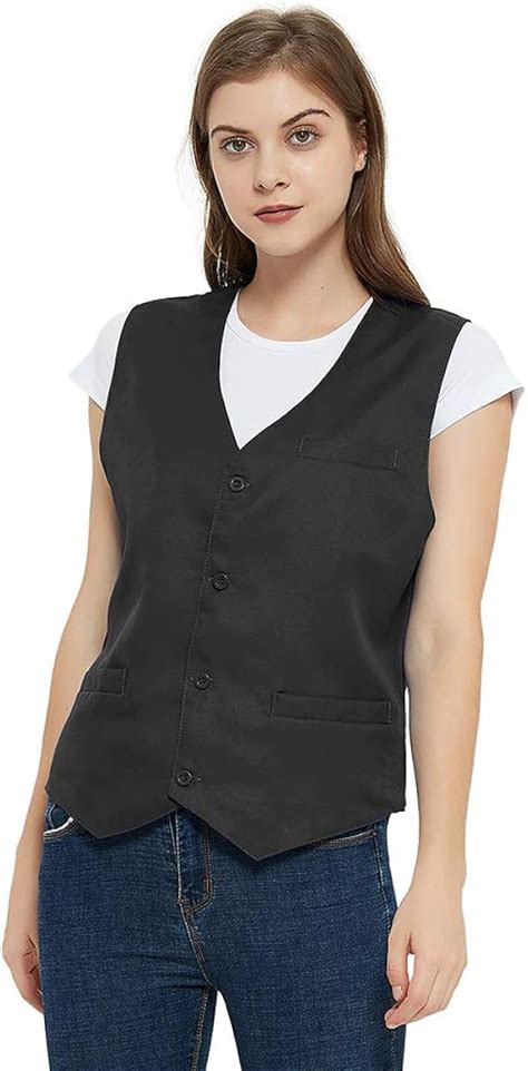 TopTie Unisex Button Vest Work Wear Uniform Vest-Black-L: Amazon.co.uk ...