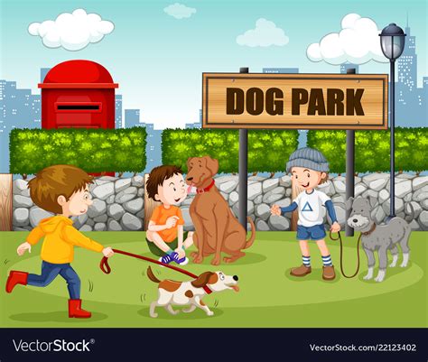 People in dog park Royalty Free Vector Image - VectorStock