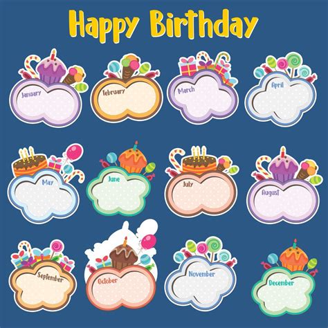 happy birthday stickers are shown on a blue background