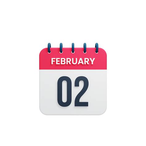 February Realistic Calendar Icon 3D Illustration Date February 02 ...