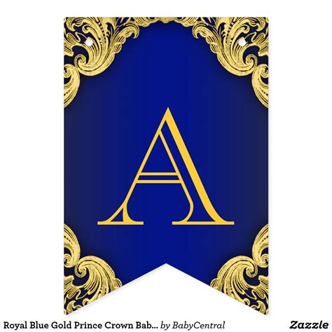 Royal Blue Gold Prince Crown Baby Shower Bunting Flags Prince Birthday Party, Boy Birthday ...