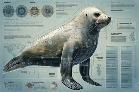 Seal cyborg animal detailed infographic, full details anatomy poster diagram illustration ...