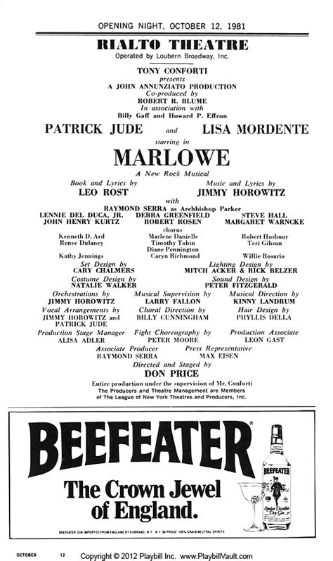 Marlowe (Broadway, Rialto Theatre, 1981) | Playbill