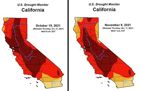 Map shows drought conditions in California before and after storms